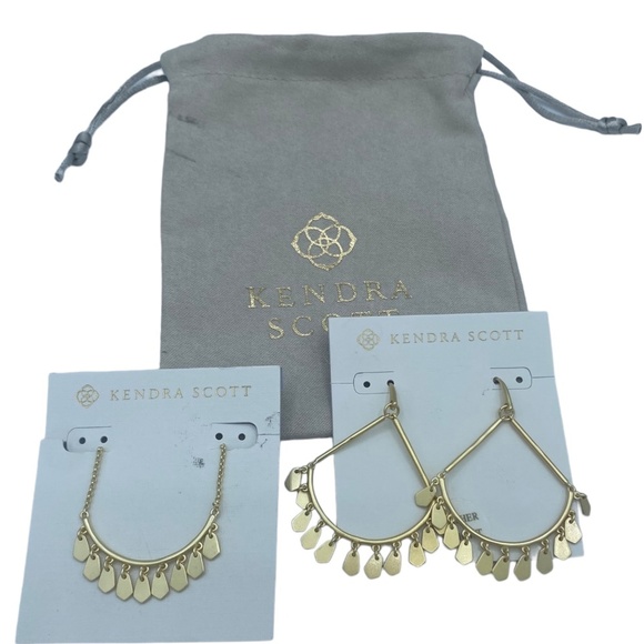 Kendra Scott Sydney Necklace and Earrings brushed mat gold tone NWT Set Lot - Picture 1 of 10